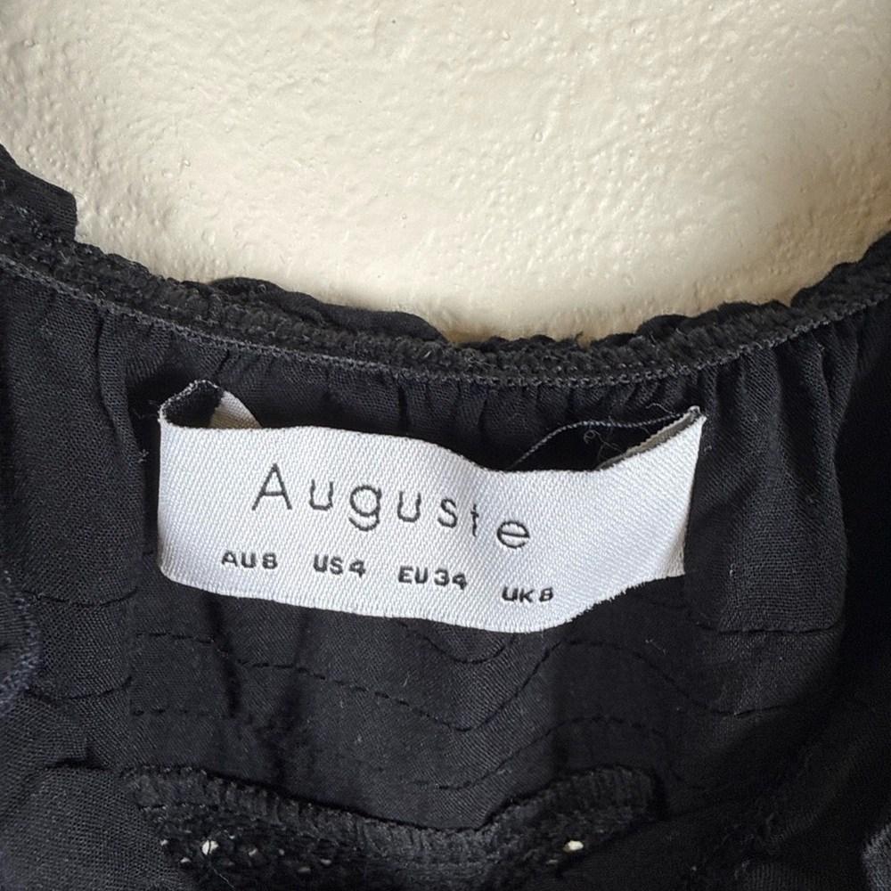 Auguste Black Peasant Crop Top 4 Boho Cottage Ruffle Off Shoulder Festival - Picture 3 of 6